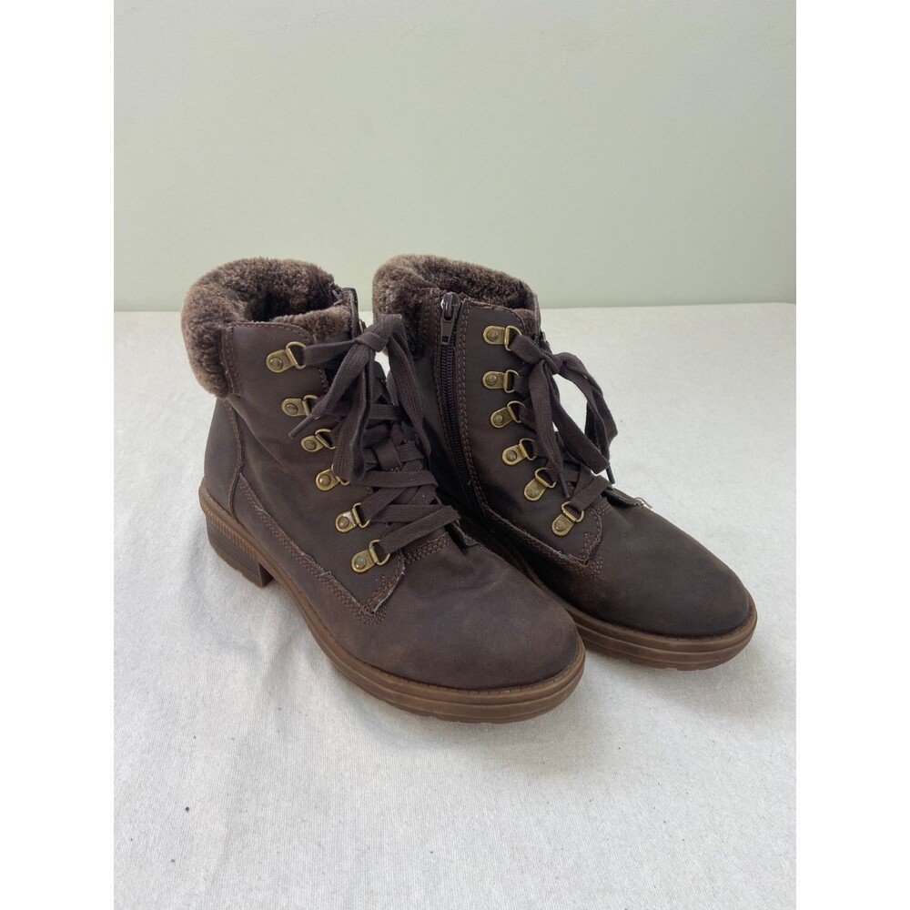 B52 by Bullboxer Women’s 8M Ankle Boots Lace Zip Brown Leather Faux Fur Lined